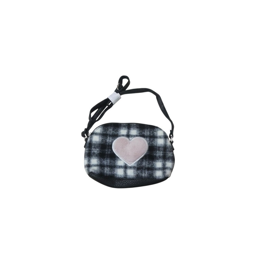 Claire's Crossbody Bag Girls OS Black White NWT Plaid Heart Fuzzy Purse